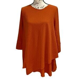 Gump's San Francisco Crinkle Textured Asymmetric Tunic Top Terracotta Boho